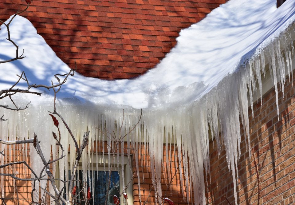 Ice dam formed on residential roof